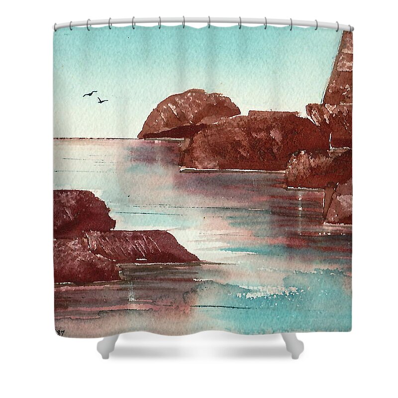 Rocks Shower Curtain featuring the painting Inlet by Frank SantAgata