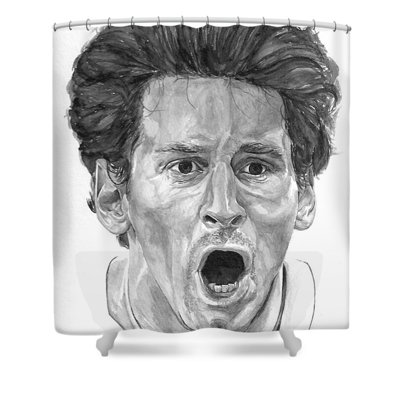 Soccer Shower Curtain featuring the painting Intensity Lionel Messi by Tamir Barkan