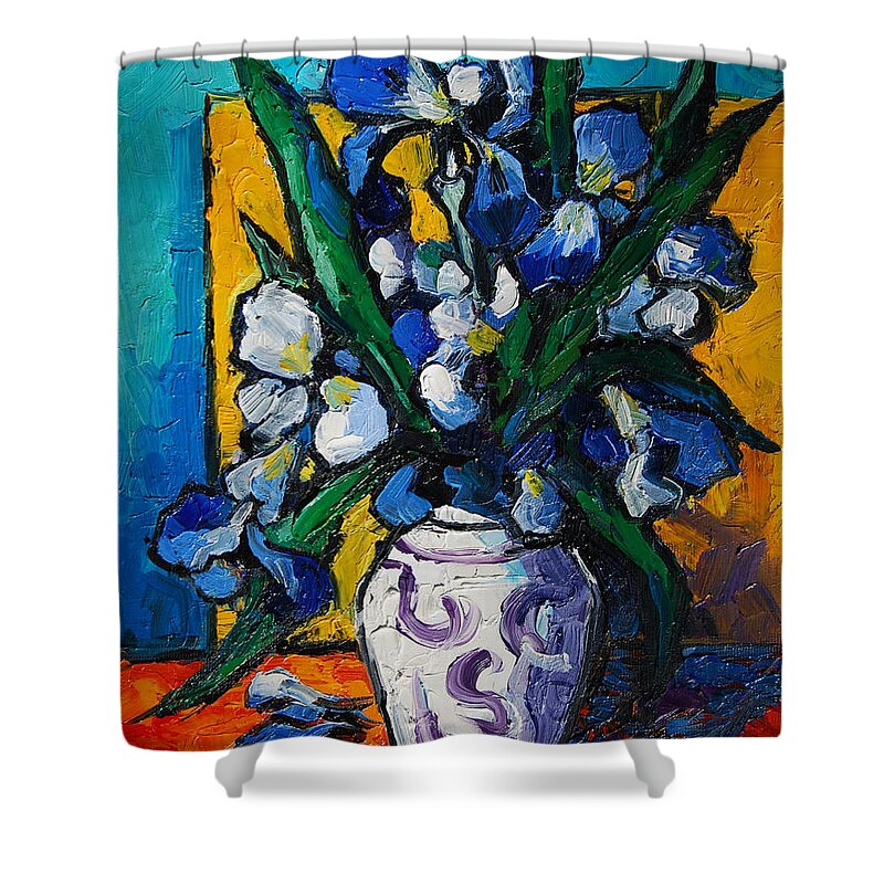 Irises Shower Curtain featuring the painting Irises by Mona Edulesco