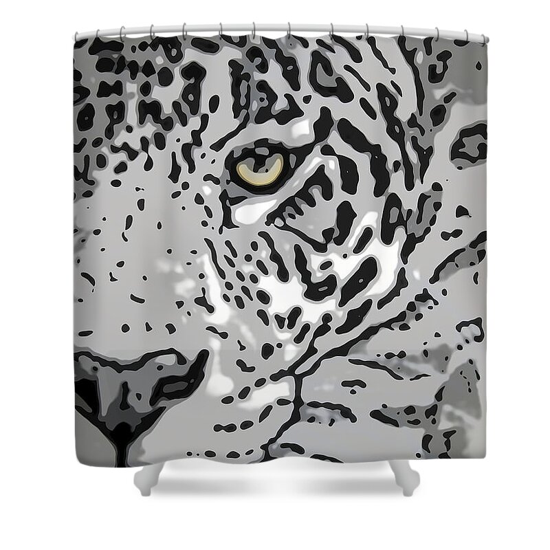  Leopard Drawings Shower Curtain featuring the digital art Jaguar smoke by Mayhem Mediums