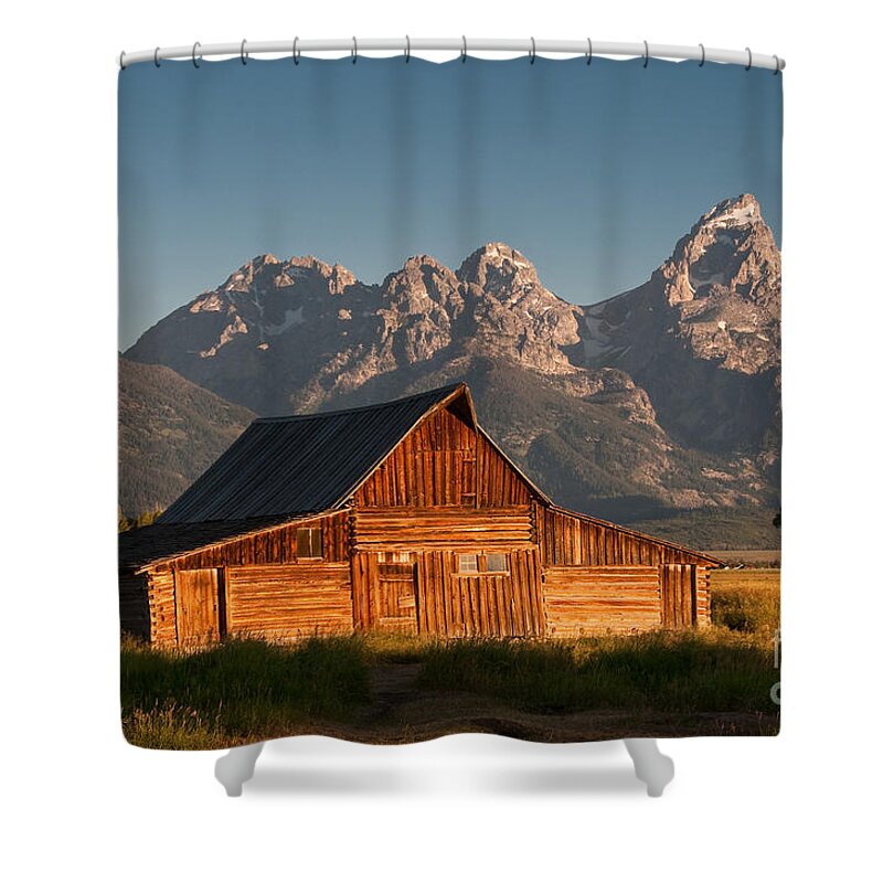 John And Bartha Moulton Barn Shower Curtain featuring the photograph John and Bartha Moulton Barn by Stuart Wilson and Photo Researchers