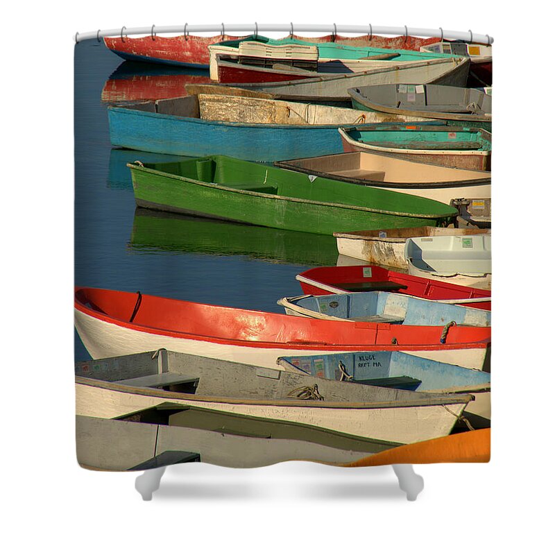 Skiffs Shower Curtain featuring the photograph Just Waiting by Caroline Stella