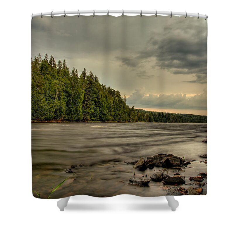 Green Mantle Shower Curtain featuring the photograph Kaministiquia River by Jakub Sisak