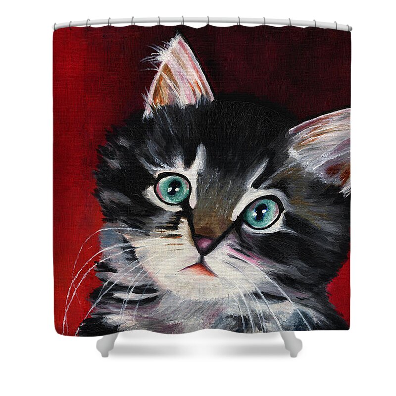 Kitten Shower Curtain featuring the painting Kitten in Red by Vic Ritchey