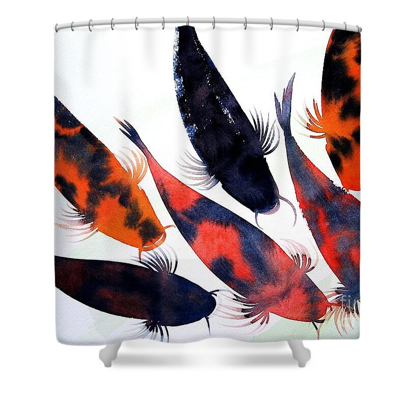 Nature Shower Curtain featuring the painting Koi Pond by Frances Ku