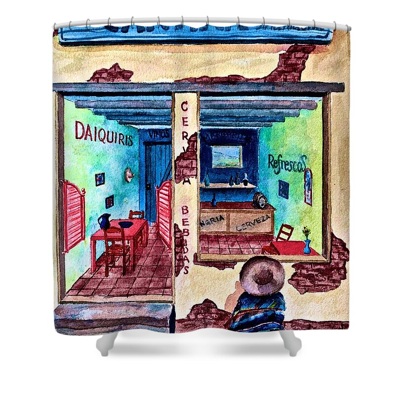 Mexico Shower Curtain featuring the painting La Cantina by Frank SantAgata