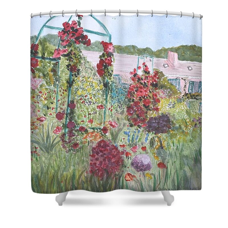 Monet Shower Curtain featuring the painting La Maison et Le Jardin de Monet by Donna Walsh