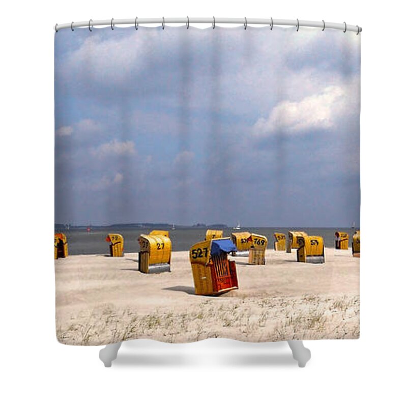 Europe Shower Curtain featuring the photograph Laboe Beach ... by Juergen Weiss