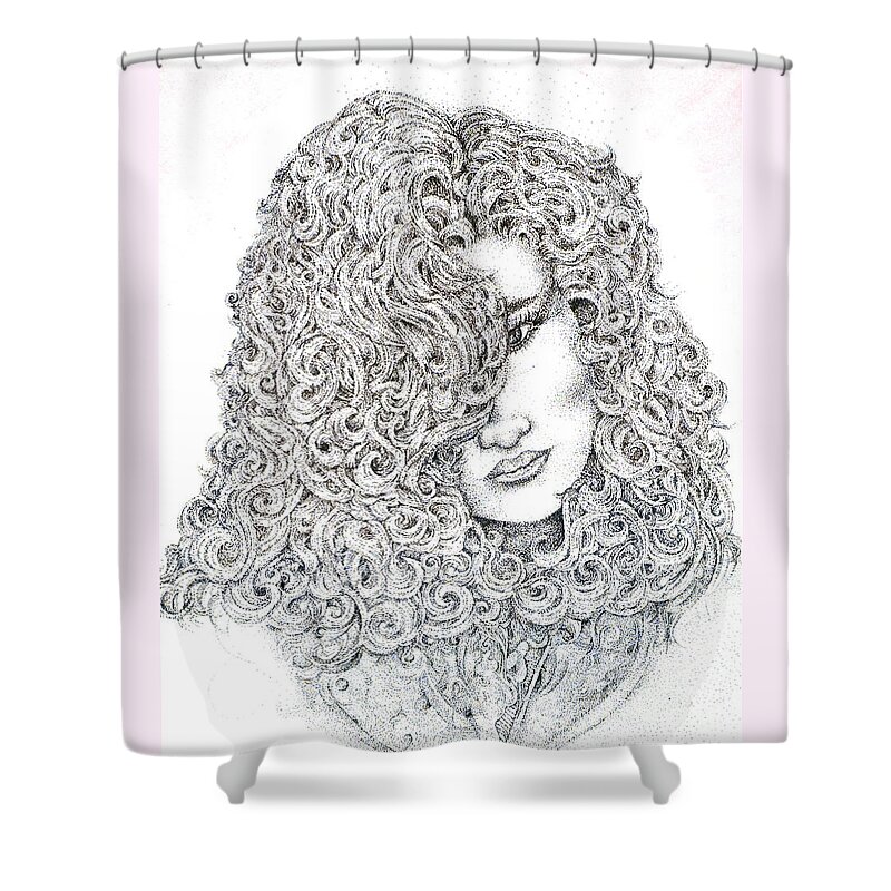 Pointillism Shower Curtain featuring the drawing Curls by Danielle Scott