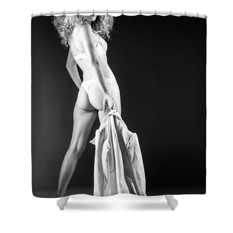 Ralf Shower Curtain featuring the photograph Lady With A Coat Bw by Ralf Kaiser