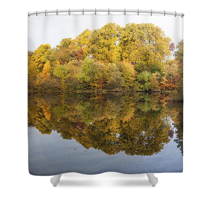 Autumn Shower Curtain featuring the photograph Lake Helene Panorama by Thomas Marchessault