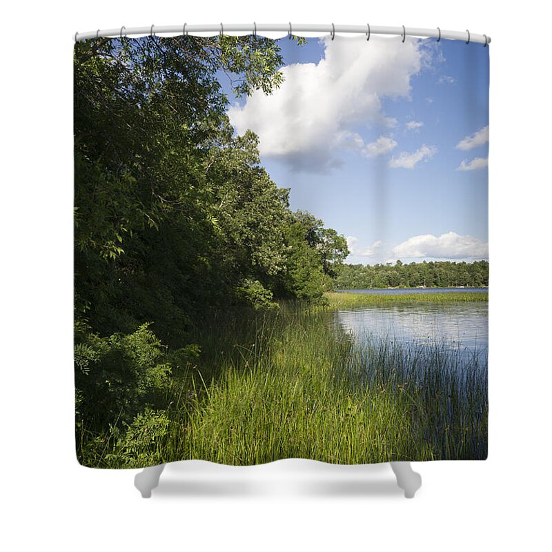 Borden Lake Shower Curtain featuring the photograph Lake shore by Gary Eason