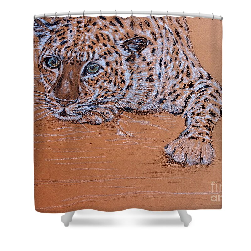 Leopard Shower Curtain featuring the pastel Leopard 1 by Amanda Dinan