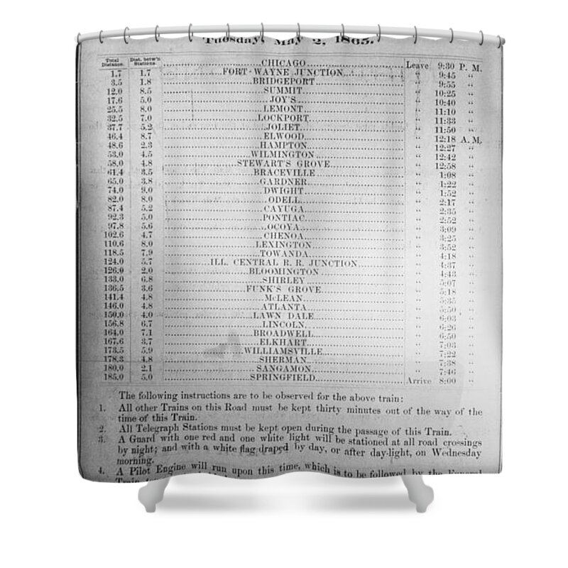 Historic Shower Curtain featuring the photograph Lincolns Funeral Train Schedule by Photo Researchers