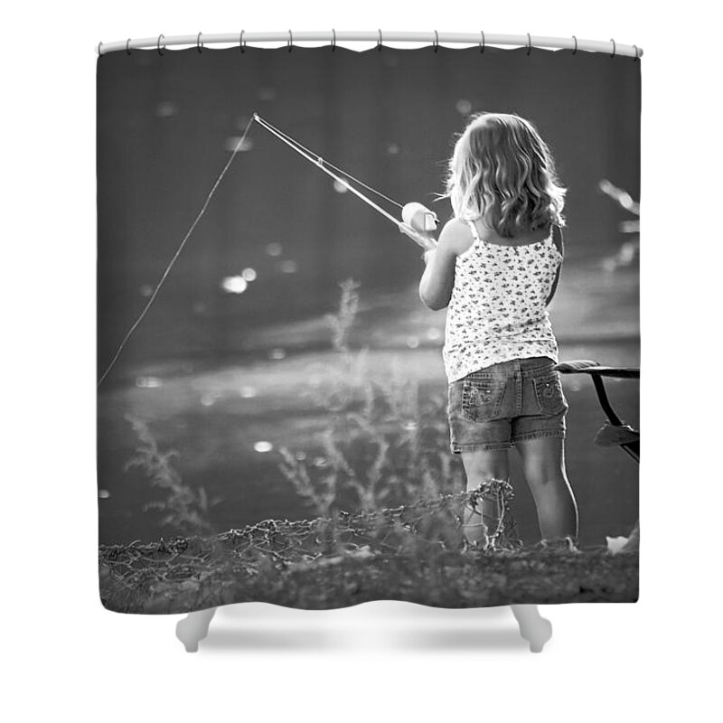 2d Shower Curtain featuring the photograph Little Fishing Girl by Brian Wallace