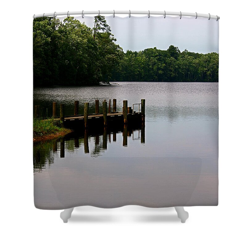 Fish Shower Curtain featuring the photograph Little Fishing Pier by Karen Harrison Brown