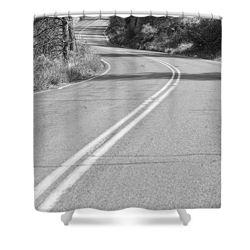 Roads Shower Curtain featuring the photograph Long and Winding Road BW by James BO Insogna
