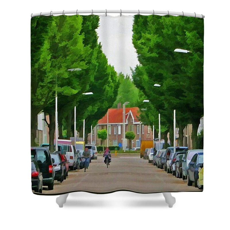 Bicycle Shower Curtain featuring the photograph Long Way Home by Hans Fotoboek