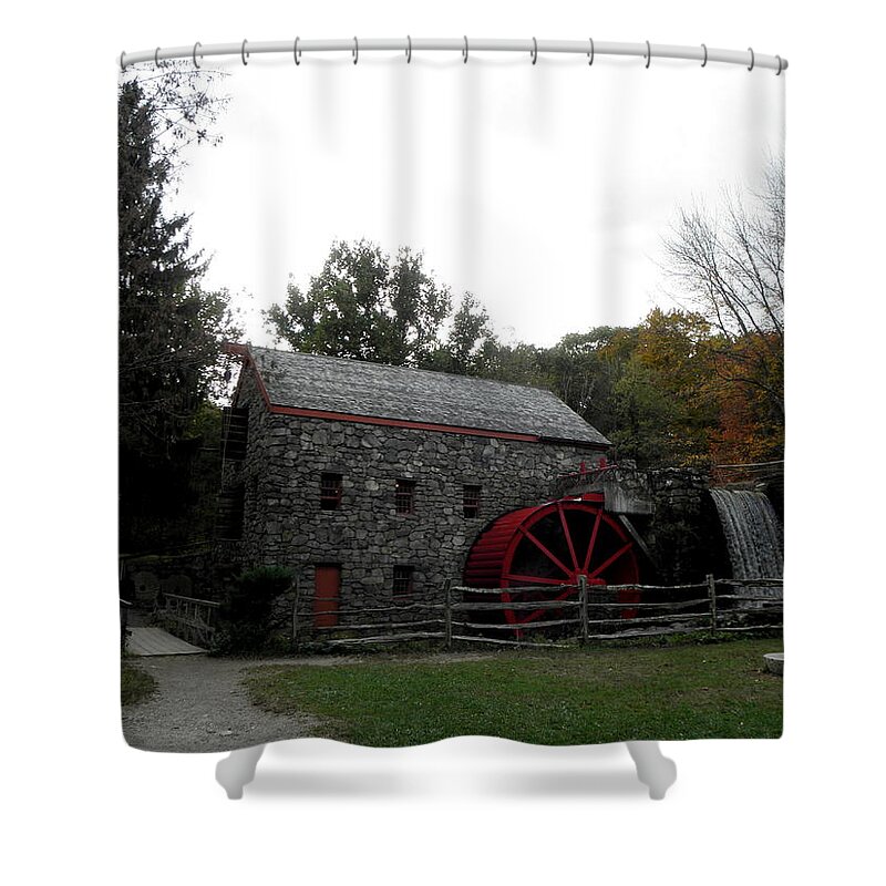 Longfellow Shower Curtain featuring the photograph Longfellow Grist Mill x17 by Kim Galluzzo Wozniak