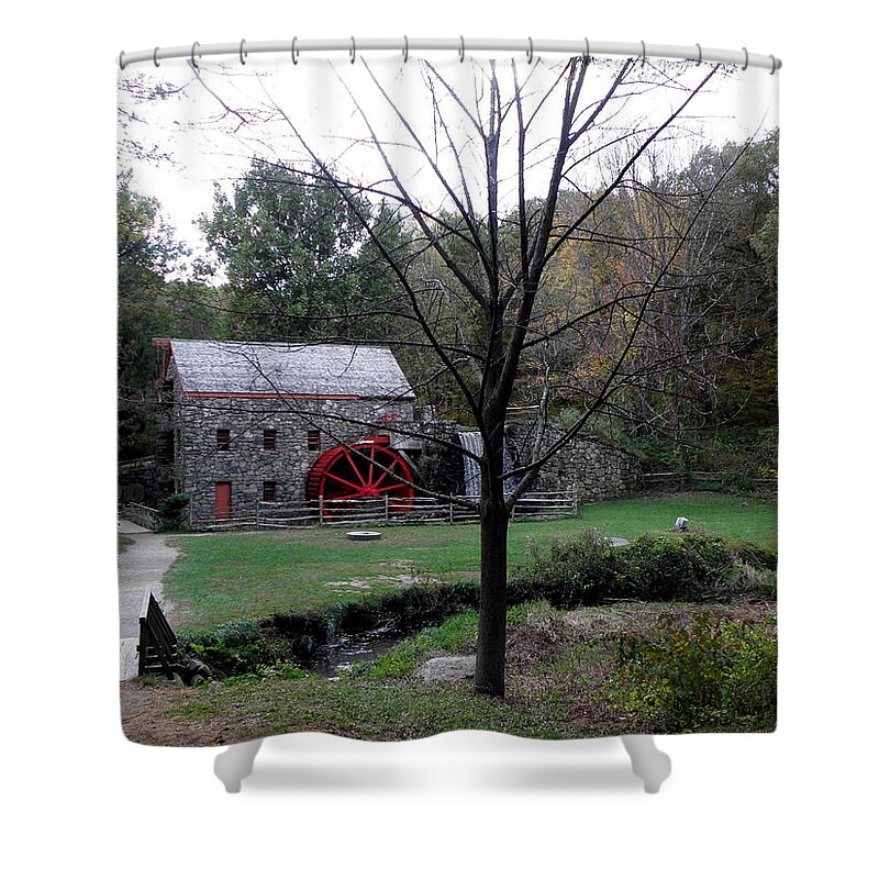 Longfellow Shower Curtain featuring the photograph Longfellow Grist Mill x20 by Kim Galluzzo Wozniak