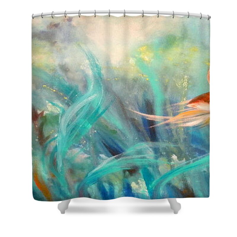 Fish Shower Curtain featuring the painting Looking - Panoramic Painting by Gina De Gorna
