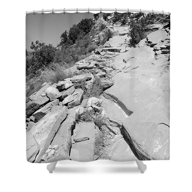 Trail Shower Curtain featuring the photograph Looking Up the Hermit's Rest Trail BW by Julie Niemela
