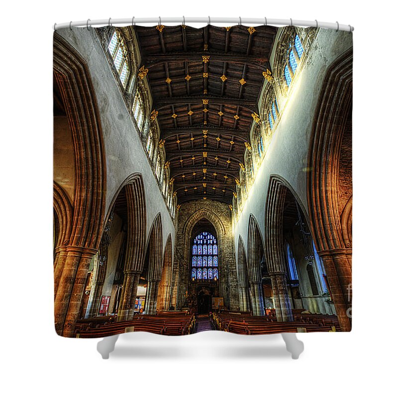 Yhun Suarez Shower Curtain featuring the photograph Loughborough Church Ceiling And Nave by Yhun Suarez