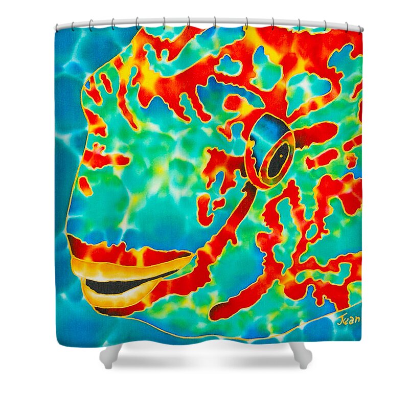 Diving Shower Curtain featuring the painting Lucky Parrotfish by Daniel Jean-Baptiste
