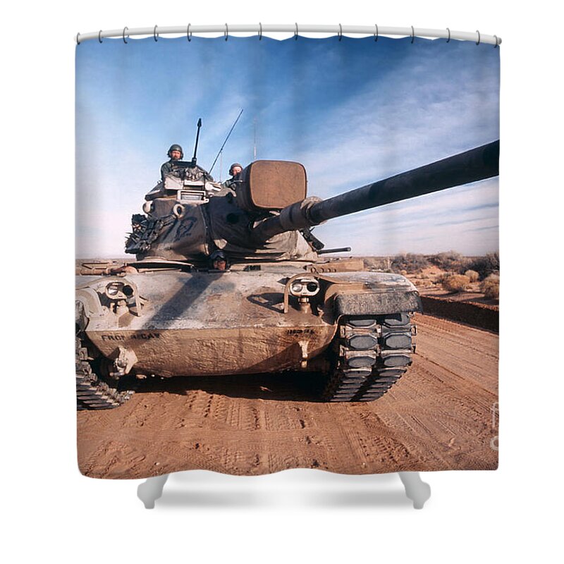 Horizontal Shower Curtain featuring the photograph M-60 Battle Tank In Motion by Stocktrek Images
