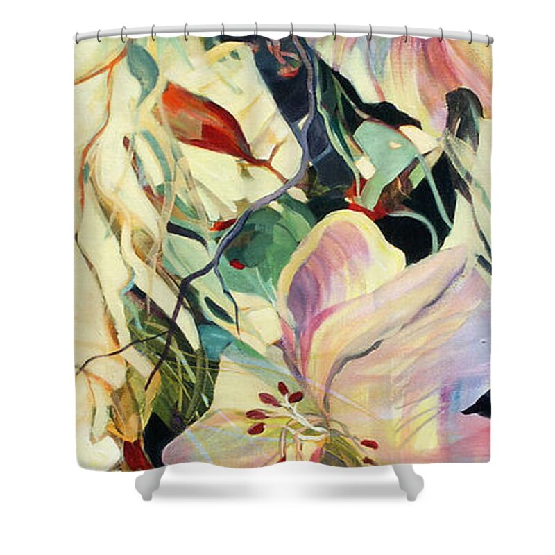 Flowers Shower Curtain featuring the painting Maidens In The Morning by Rae Andrews