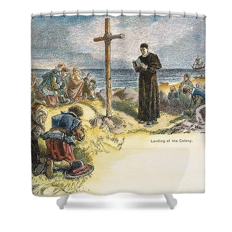 1634 Shower Curtain featuring the drawing First Mass In Maryland, 1634 by Granger