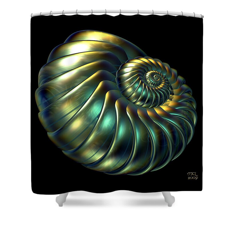 Computer Shower Curtain featuring the digital art Metallic Nautiloid by Manny Lorenzo