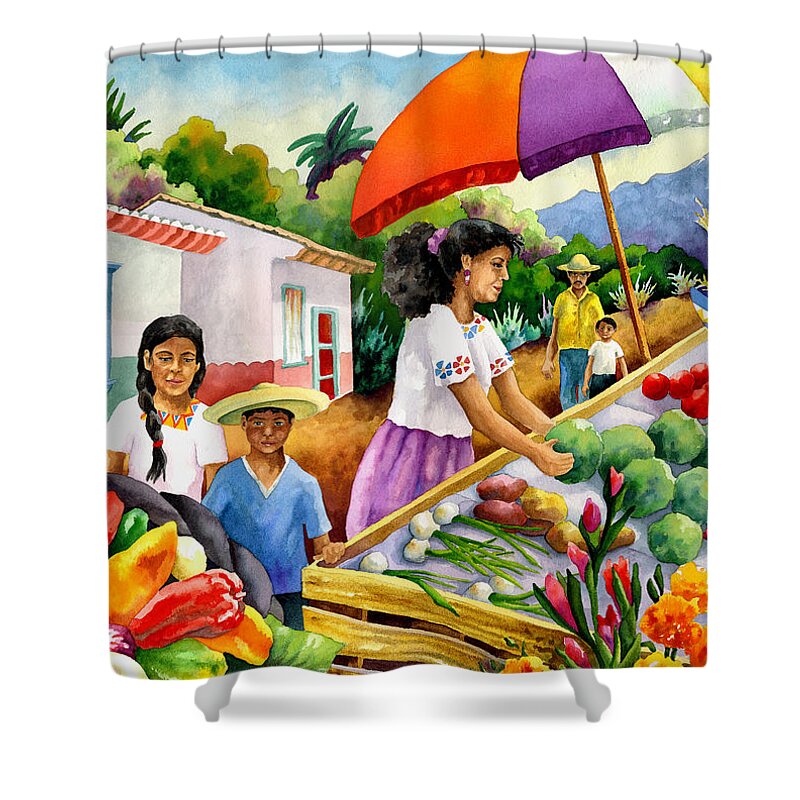 Marketplace Painting Shower Curtain featuring the painting Mexican Marketplace by Anne Gifford