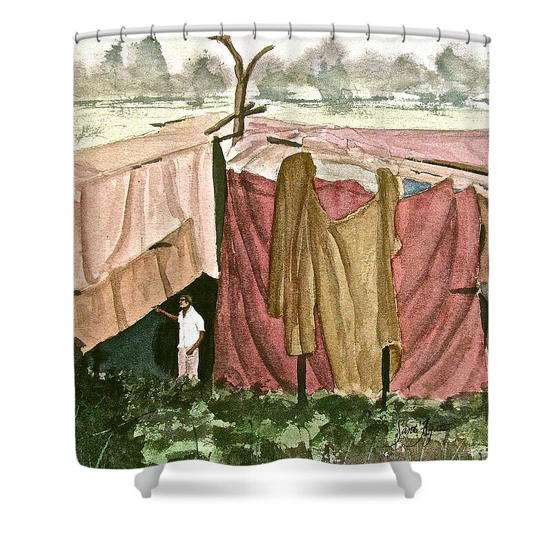 Mexice Shower Curtain featuring the painting Mi Casa es Su Casa by Frank SantAgata