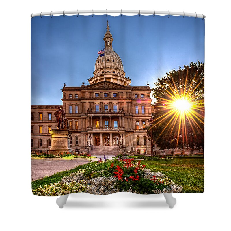 Capitol Shower Curtain featuring the photograph Michigan Capitol - HDR - 2 by Larry Carr