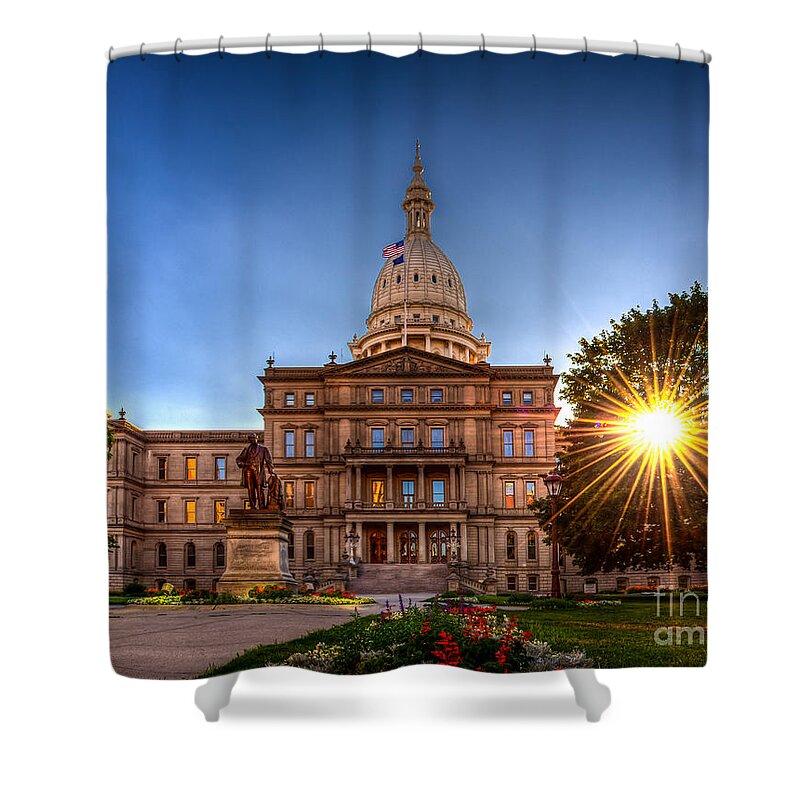 Capitol Shower Curtain featuring the photograph Michigan Capitol - HDR-1 by Larry Carr
