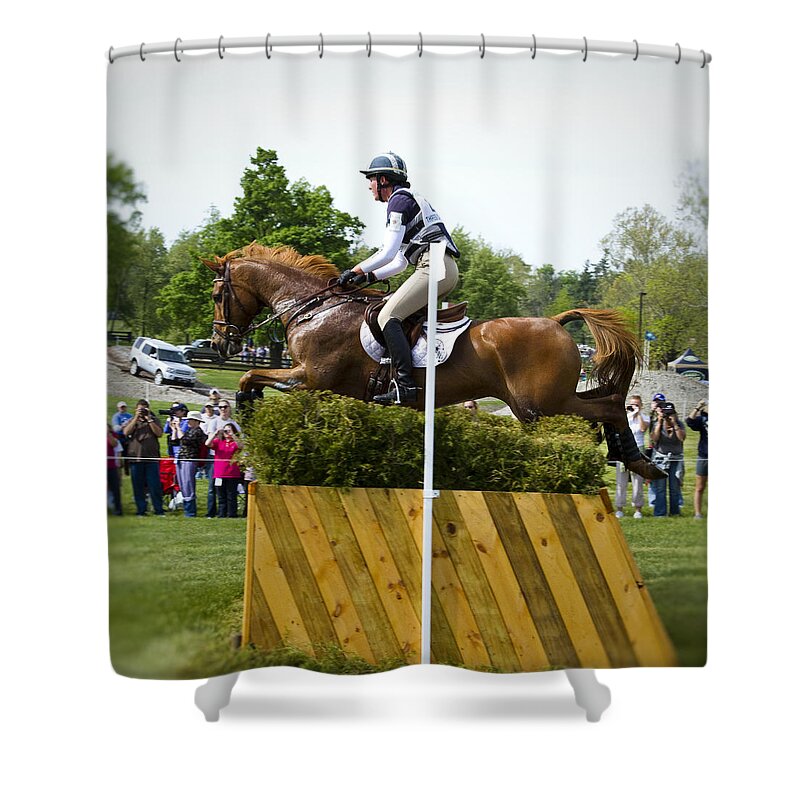 Horse Shower Curtain featuring the photograph Mid Flight by Carrie Cranwill