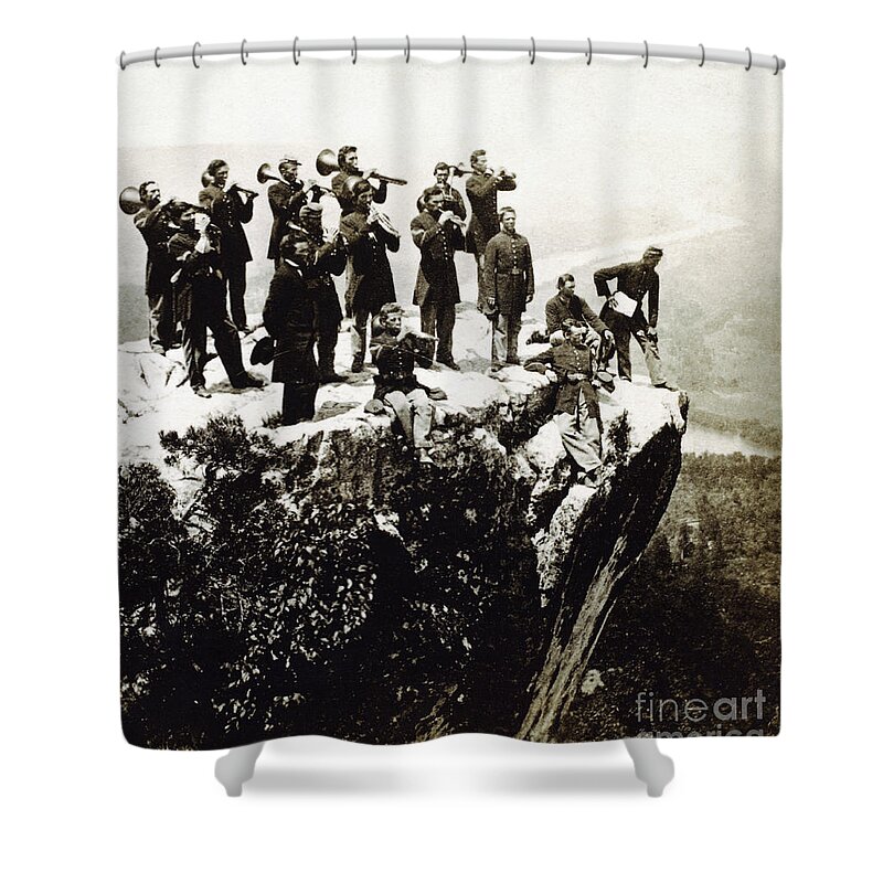 Black And White Shower Curtain featuring the photograph Military Band At Lookout Mountain by Photo Researchers, Inc.