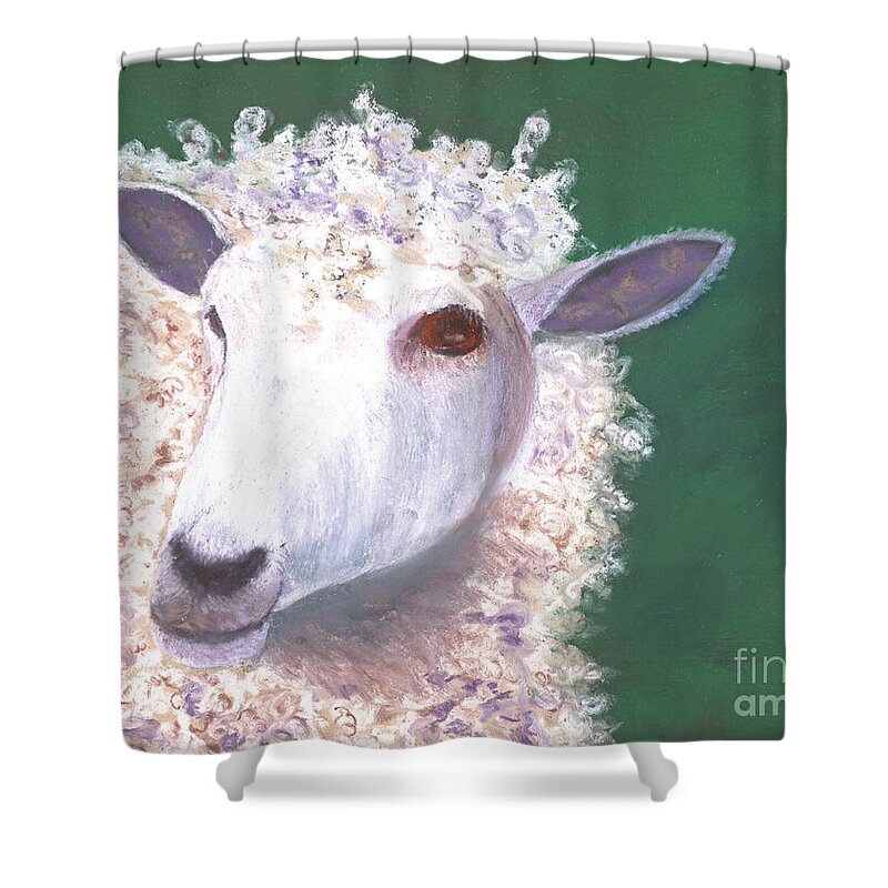 Sheep Shower Curtain featuring the pastel Miss Dolly by Ginny Neece