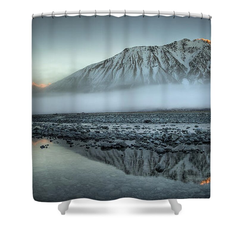 00486231 Shower Curtain featuring the photograph Mist Rising At Dawn Clyde River by Colin Monteath