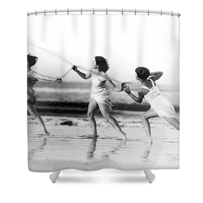 18-19 Years Shower Curtain featuring the photograph Modern Dance On The Beach by Underwood Archives