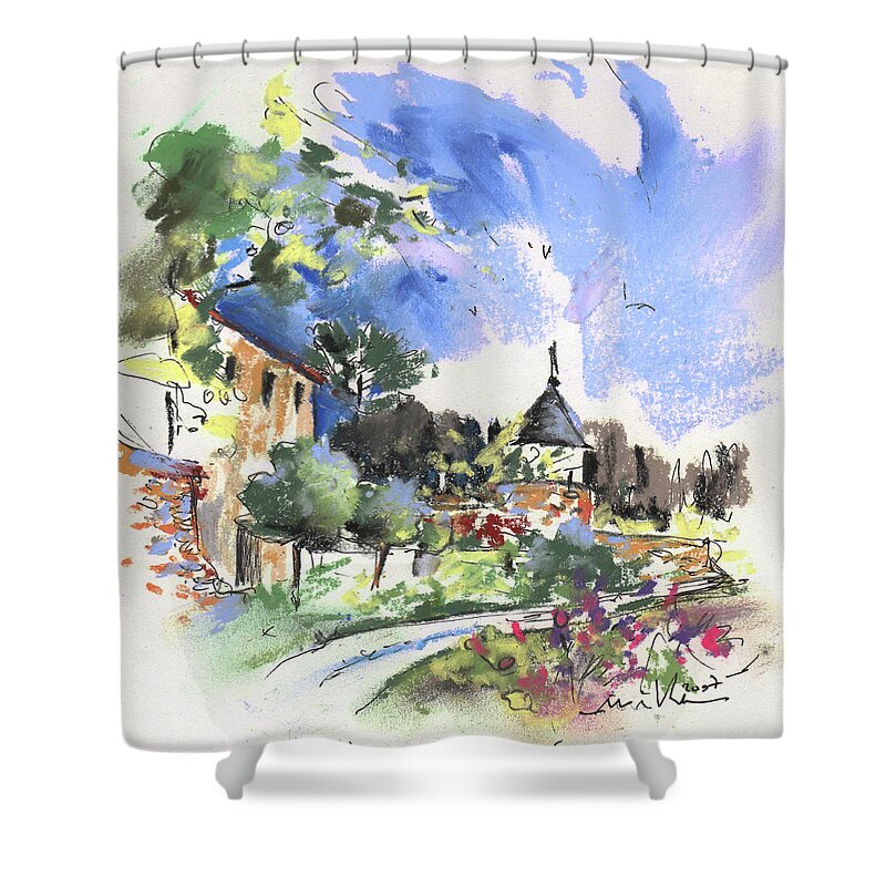 France Shower Curtain featuring the painting Monpazier in France 01 by Miki De Goodaboom