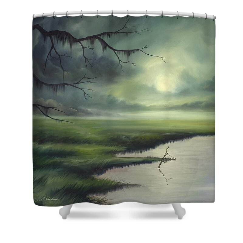 Nature Shower Curtain featuring the painting Moon Over Wadmalaw Island by James Hill