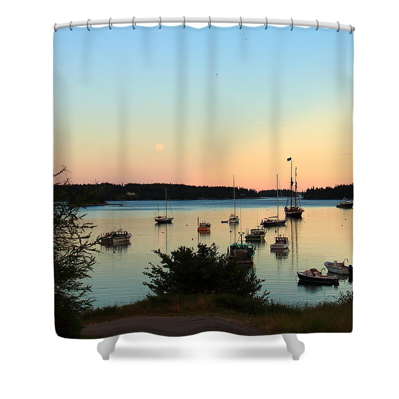 Seascape Shower Curtain featuring the photograph Moonrise at Burnt Coat Harbor by Doug Mills