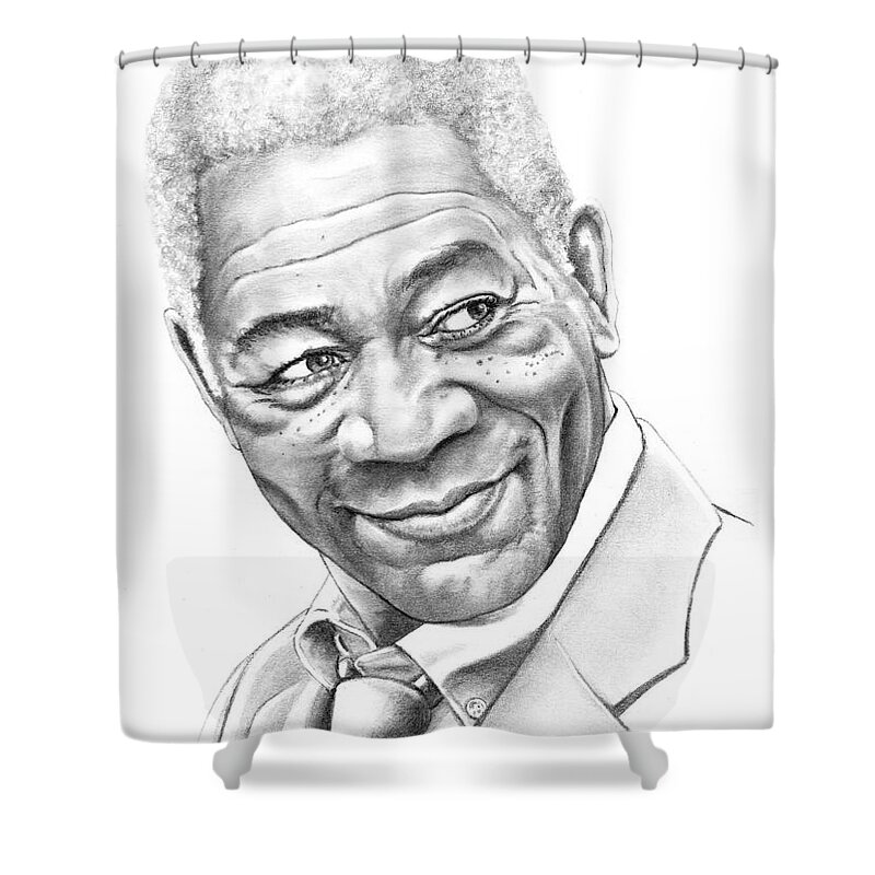 Drawing Shower Curtain featuring the drawing Morgan Freeman by Murphy Elliott