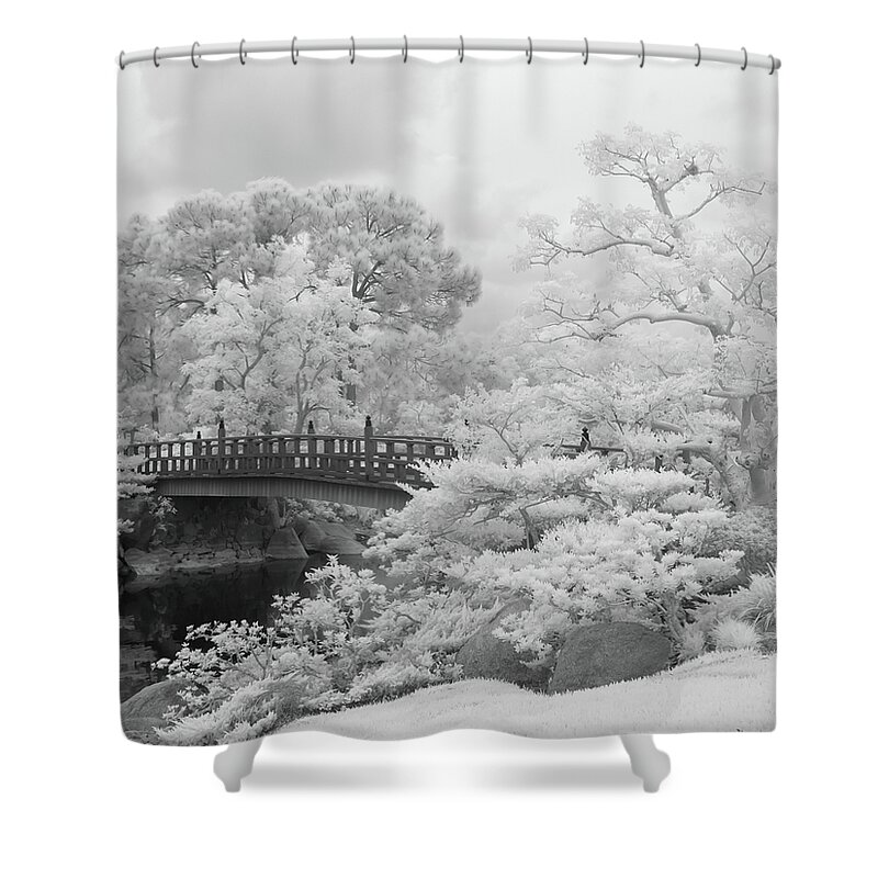 Morikami Shower Curtain featuring the photograph Morikami Japanese Gardens by Rolf Bertram
