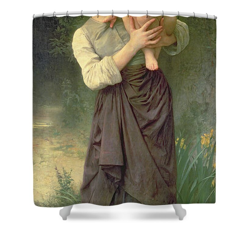 Mother And Child Shower Curtain featuring the painting Mother and Child by William Adolphe Bouguereau