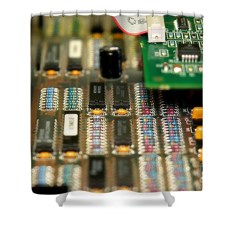 Technology Shower Curtain featuring the photograph Motherboard by Henrik Lehnerer