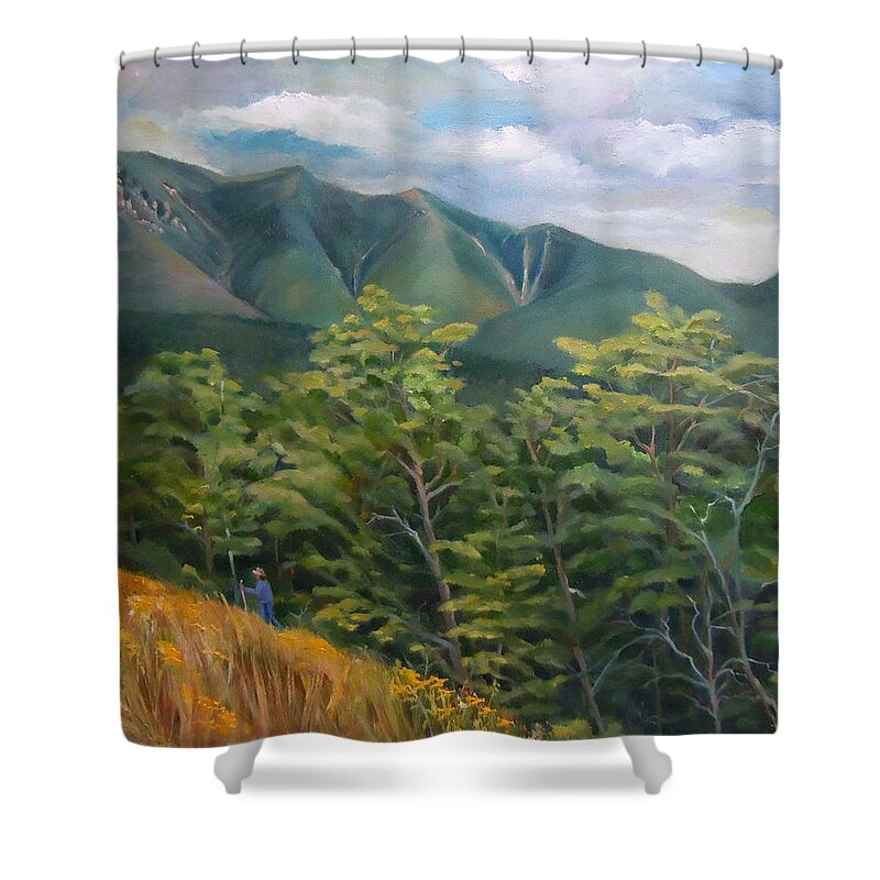 Mount Osceola Shower Curtain featuring the painting Mount Osceola from Kancamagus Highway New Hampshire by Nancy Griswold