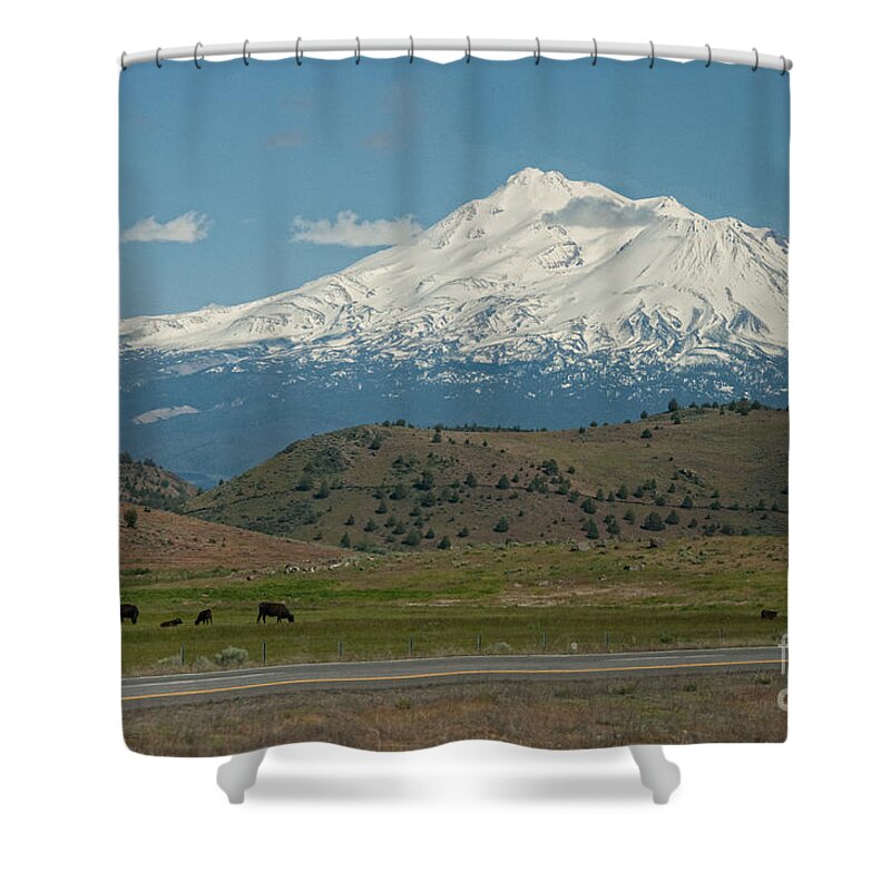 Landscape Shower Curtain featuring the digital art Mount Shasta by Carol Ailles